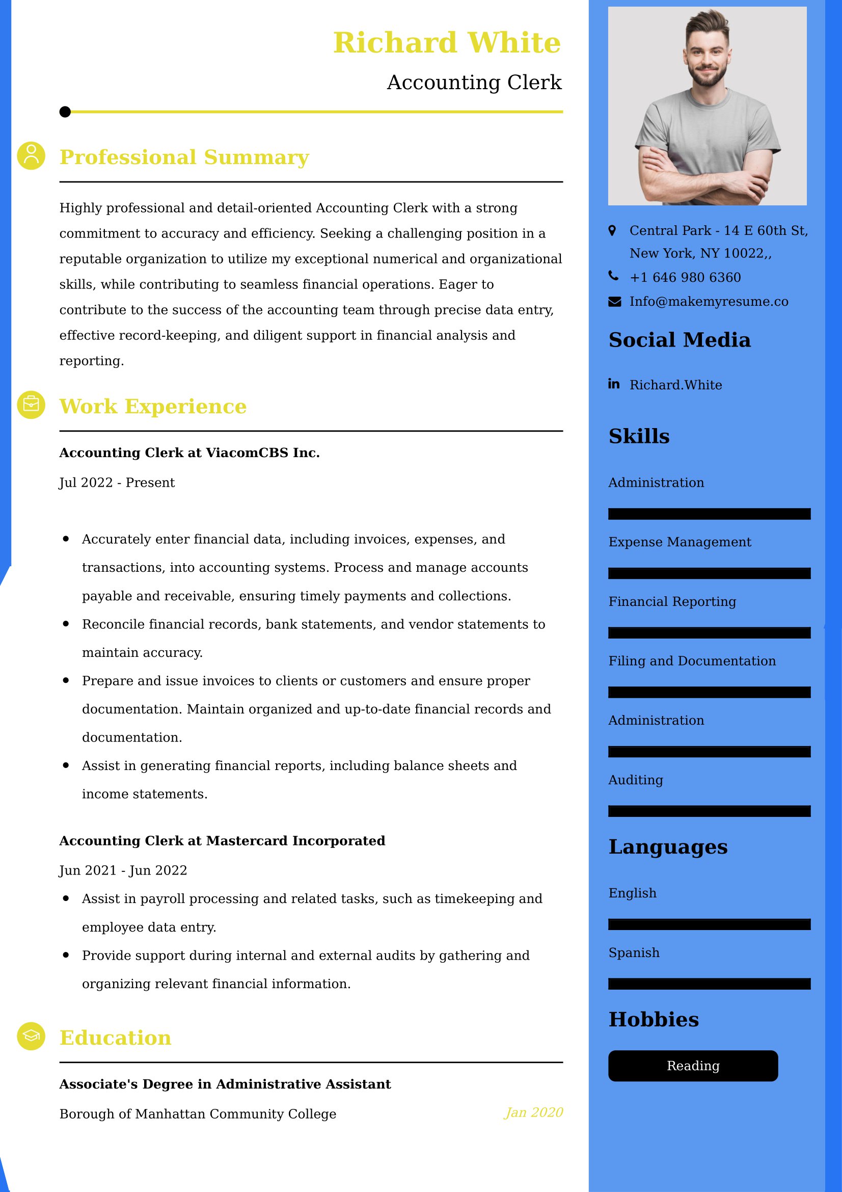 Accounting Clerk Resume Examples India