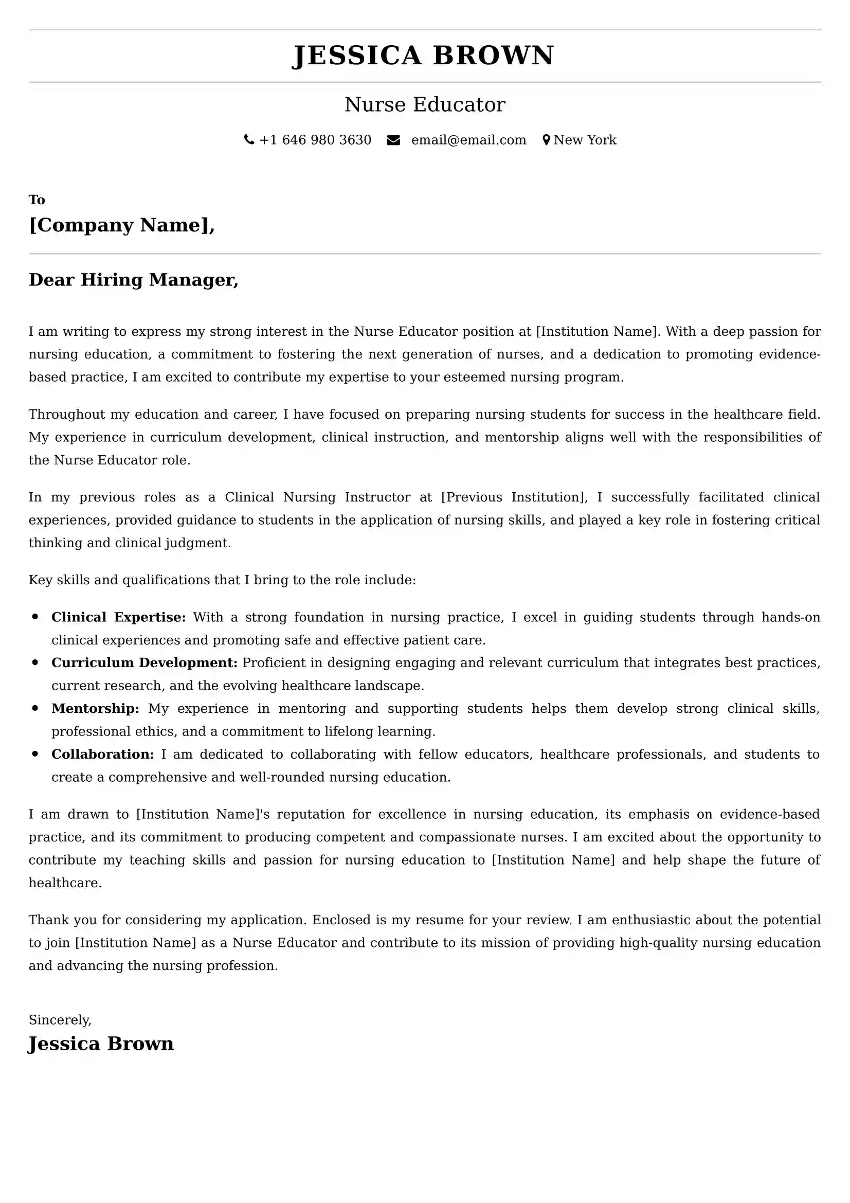 Nurse Educator Cover Letter Examples India